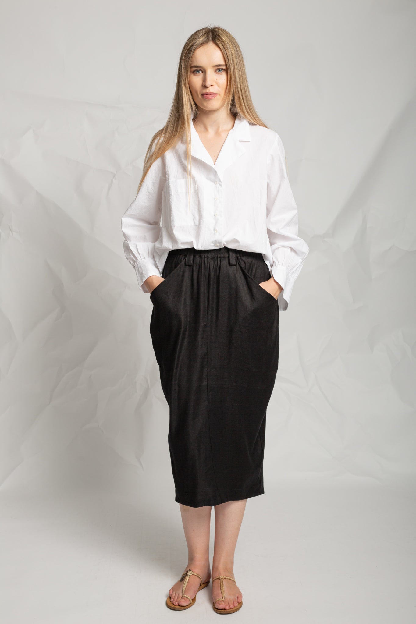 Blouse with long sleeves and lapel collar T812
