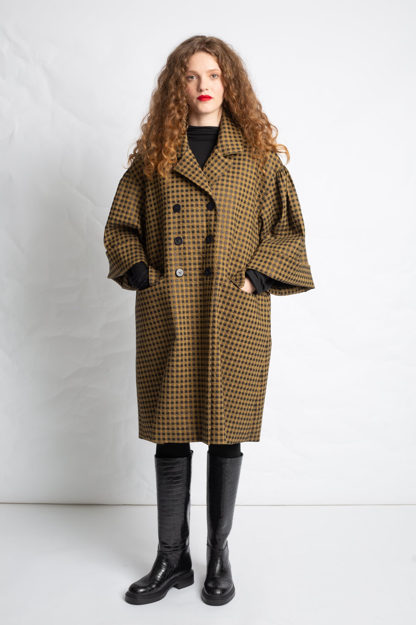 3/4 jacket in checkered cotton mix V501