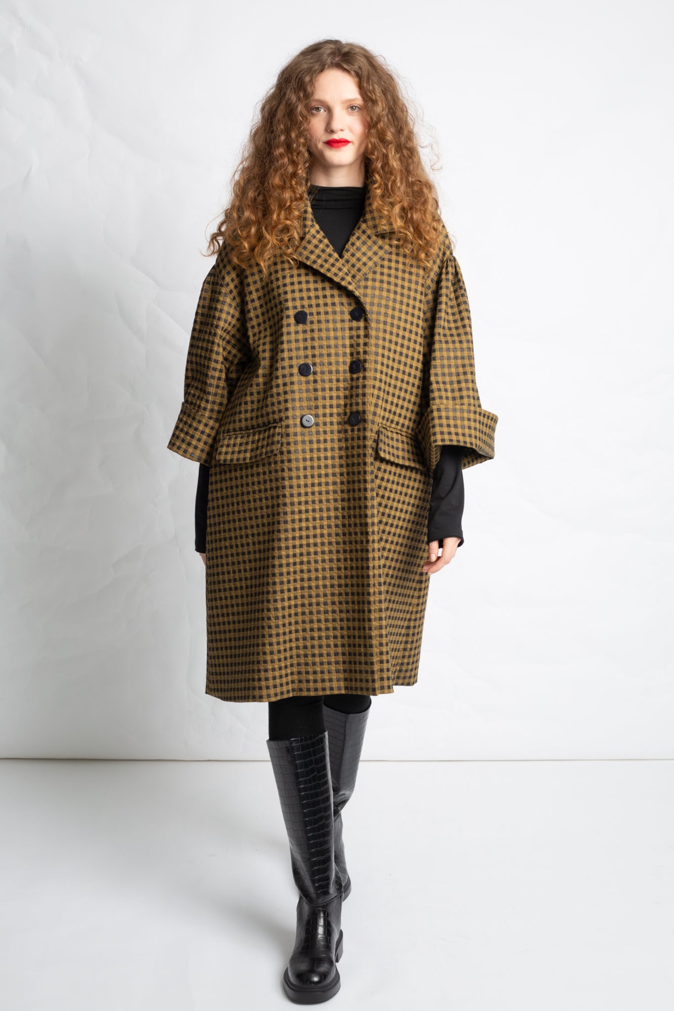 3/4 jacket in checkered cotton mix V501