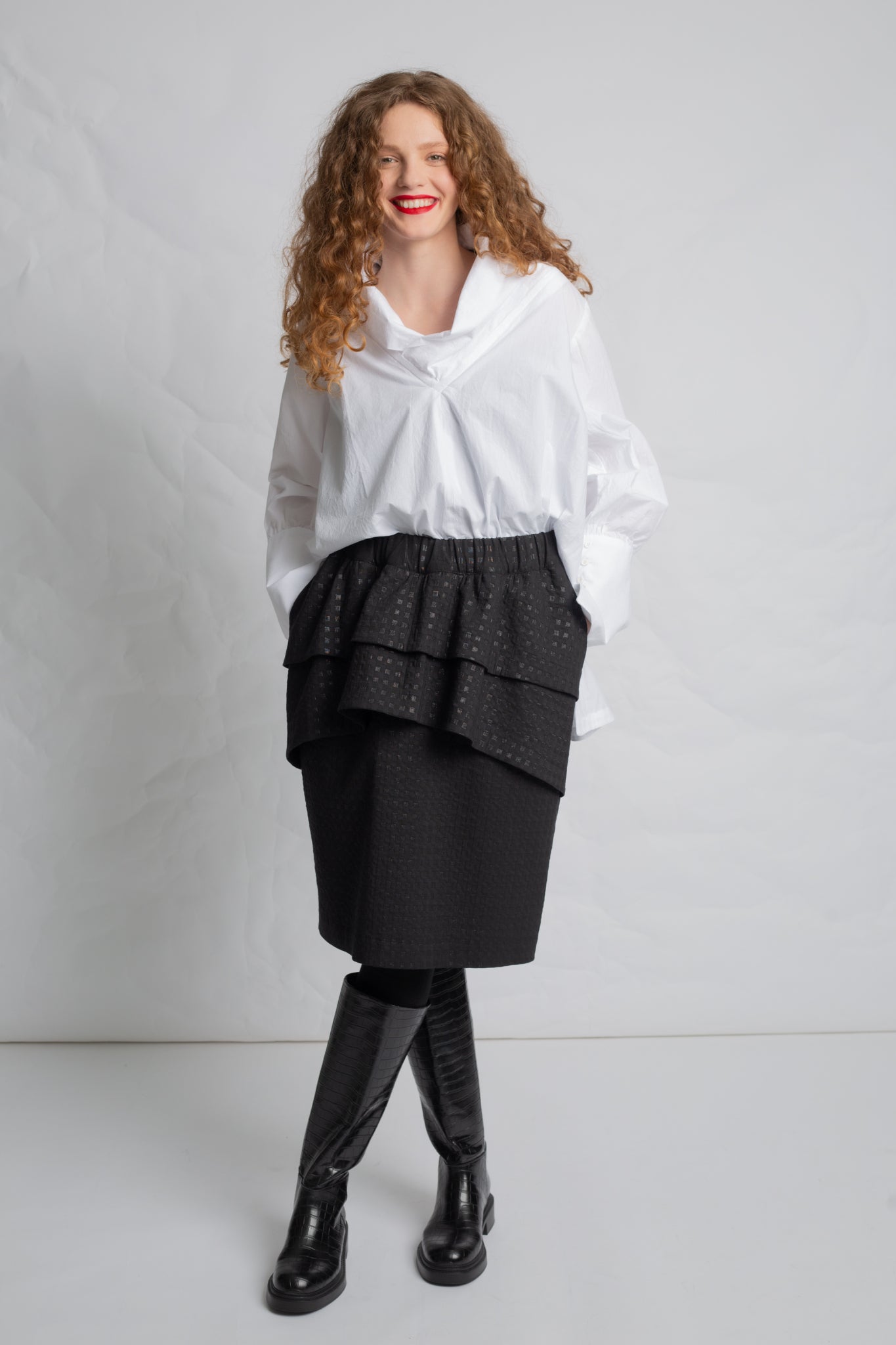 Blouse with long sleeves and lapel collar T812