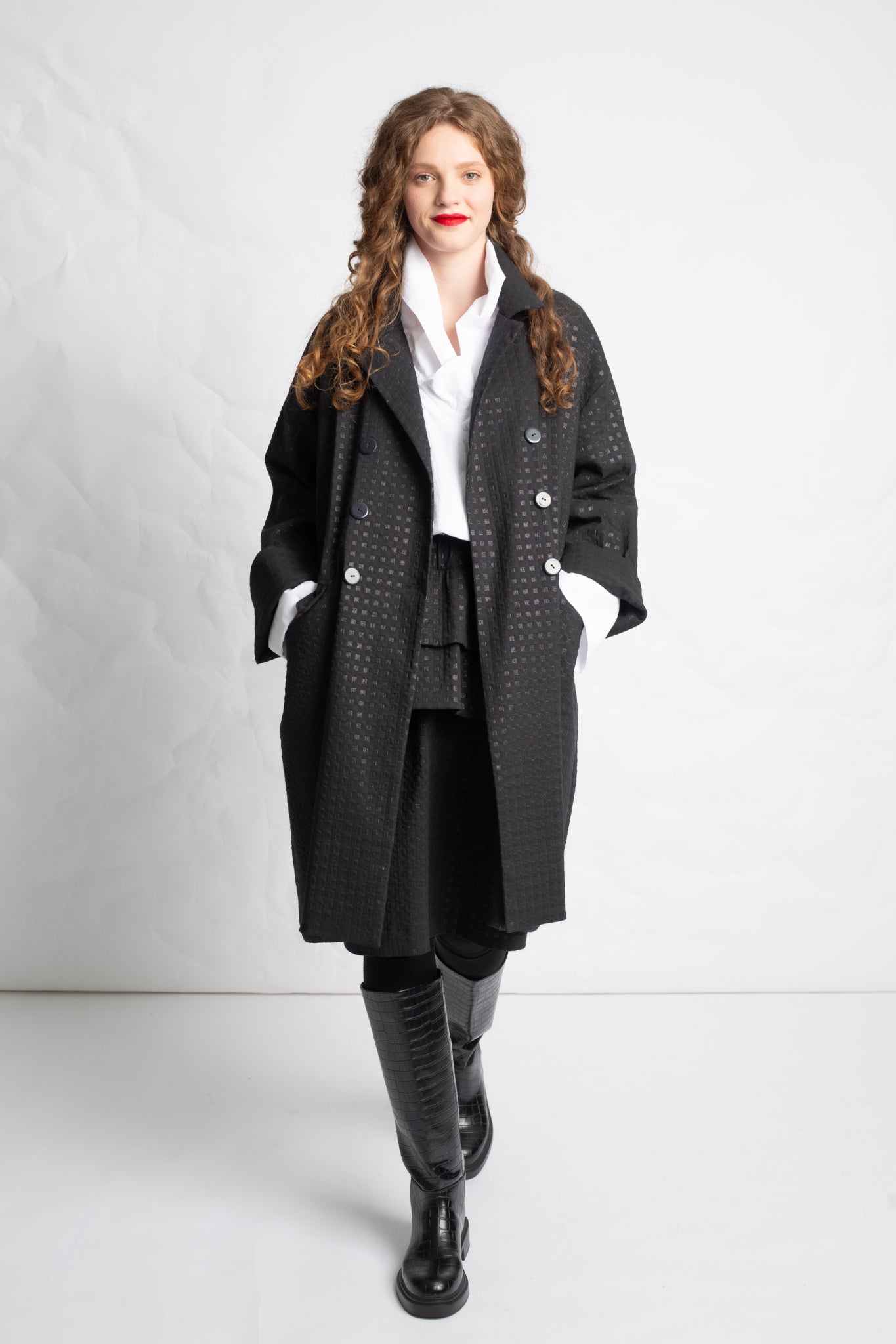 3/4 jacket in checkered cotton mix V503