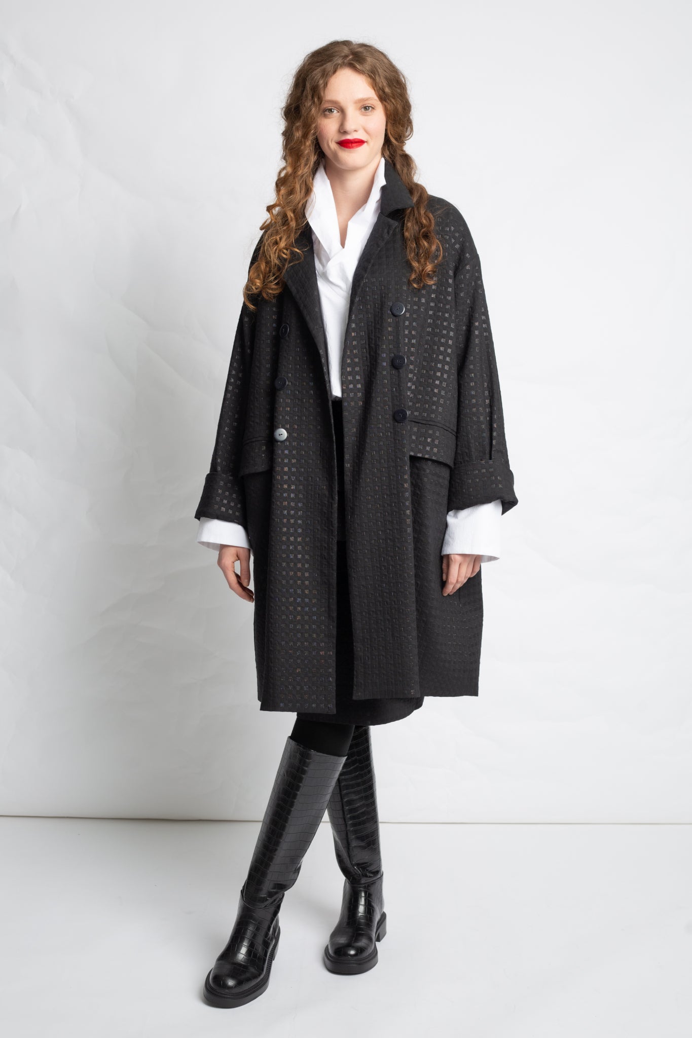 3/4 jacket in checkered cotton mix V503